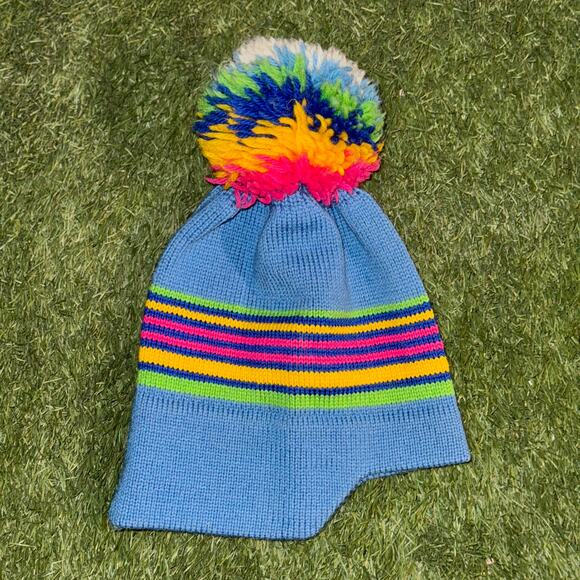 1977 Scott USA Multicolor Stripe Knit Wool Pom Ski Beanie - Picture 2 of 6